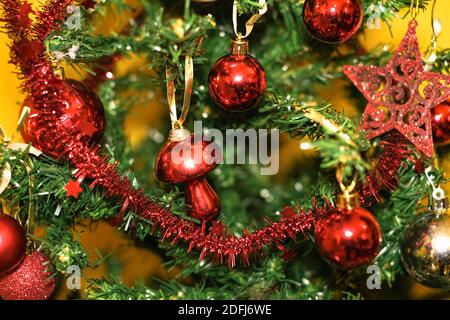 Christmas tree decorations ornaments,xmas holidays concept background wallpaper Stock Photo