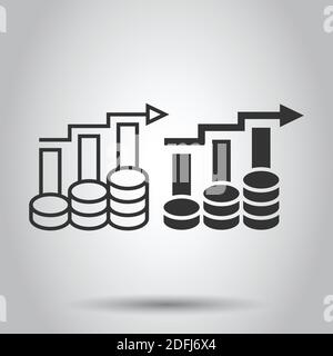 Income rate increase icon in flat style. Finance performance vector illustration on white isolated background. Coin with growth arrow business concept Stock Vector