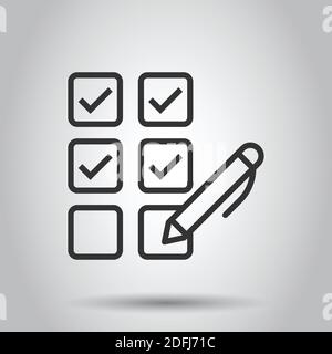 Checklist document icon in flat style. Survey vector illustration on white isolated background. Check mark choice business concept. Stock Vector