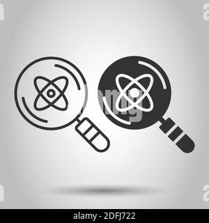 Science magnifier icon in flat style. Virus search vector illustration on white isolated background. Chemistry dna business concept. Stock Vector