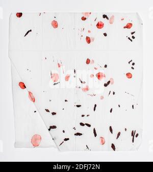 Abstract art background. Red and black stains on soft white paper. Great design for any purposes. Stock Photo