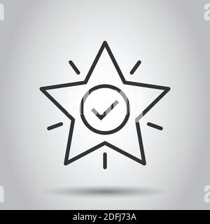 Check mark with star icon in flat style. Add to favorite vector illustration on white isolated background. Bookmark business concept. Stock Vector