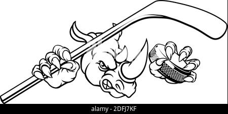 Rhino Ice Hockey Player Animal Sports Mascot Stock Vector