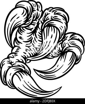 Eagle Claw Talon Monster Hand Vintage Woodcut Stock Vector
