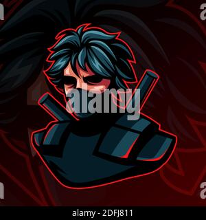 Ninja or assasin Logo Mascot Character in dark background for Esport lcon. Stock Vector