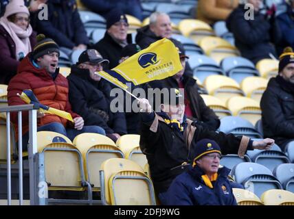 Worcester Warriors fans in the stands during the Gallagher Premiership match at Sixways Stadium, Worcester. Stock Photo