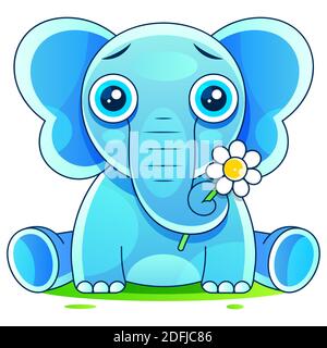Cute baby elephant cartoon sitting Stock Illustration On A Background. For Design, Decoration Stock Vector