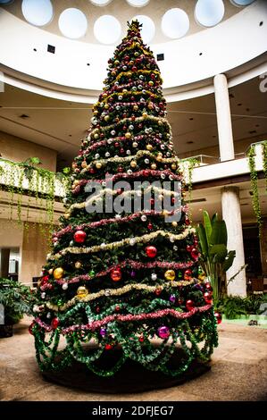 Large Christmas tree in the lobby of the Havana Libre Hotel Stock Photo