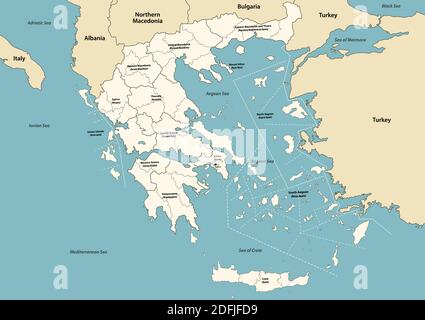 Greece provinces and regions vector map with neighbouring countries and territories Stock Vector