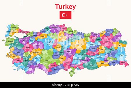 Turkey distrcts colored by provinces high detailed vector map Stock Vector