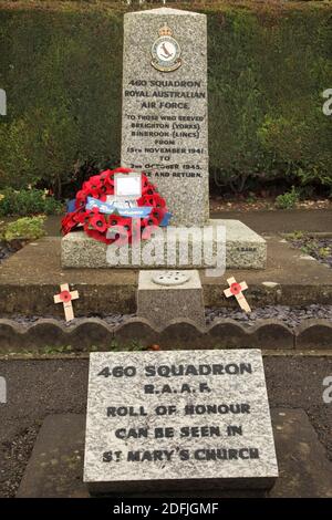 Memorial to 460 Squadron of the Royal Australian Air Force at Binbrook, UK, the base for this Lancaster bomber squadron for most of World War Two. Stock Photo