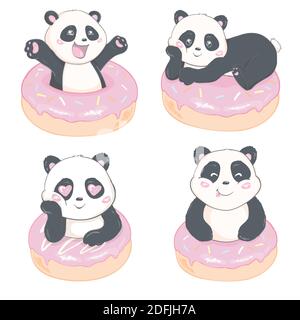 Set of young panda positions, isolated vector illustration Stock Vector