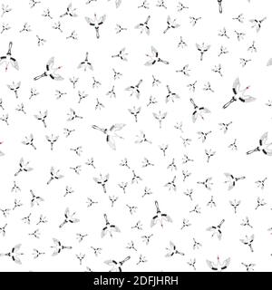 Seamless pattern with Japanese white cranes. Stock Vector