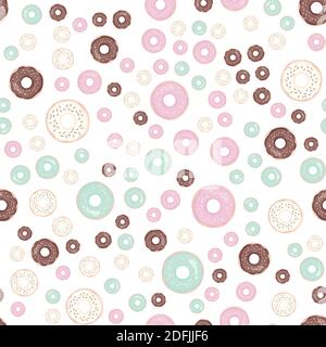 Hand drawn donut seamless pattern. Pastry illustration. Vector bakery background design Stock Vector