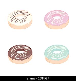 Donut set with sprinkles isolated on white background. Doughnut ui, donuts app icons. Vector eps10 Stock Vector
