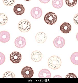 Hand drawn donut seamless pattern. Pastry illustration. Vector bakery background design Stock Vector