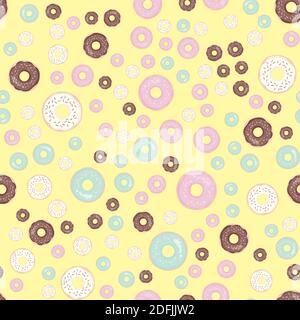 Hand drawn donut seamless pattern. Pastry illustration. Vector bakery background design Stock Vector