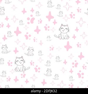 Seamless vector pattern with cats. Smiling cute cats background. Stock Vector