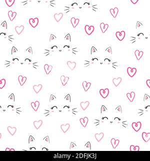 Seamless vector pattern with cats. Smiling cute cats background. Stock Vector