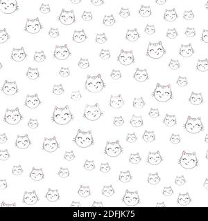 Seamless vector pattern with cats. Smiling cute cats background. Stock Vector