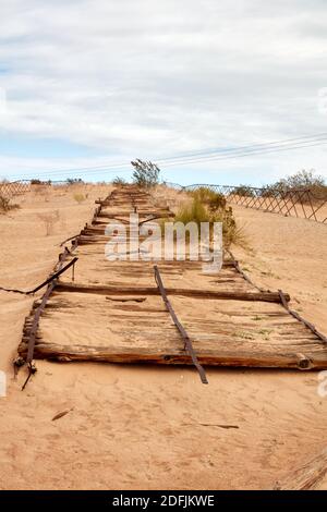 A portion of the original historic Plank Road in the Imperial Sand Dunes, California Stock Photo