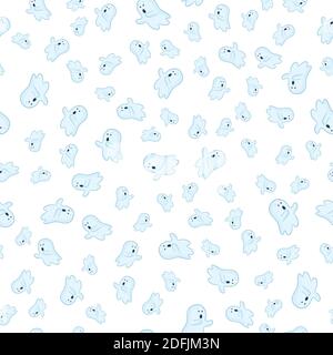 Halloween background. Seamless pattern of cute cartoon ghosts. Stock Vector