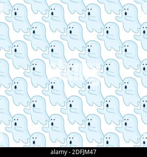 Halloween background. Seamless pattern of cute cartoon ghosts. Stock Vector