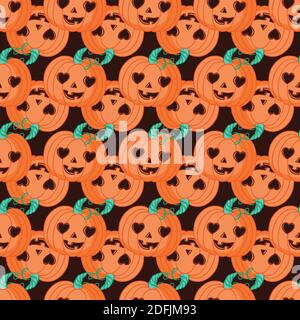 Halloween Seamless Pattern with Pumpkin. Colored Vector Patterns in Flat style. Stock Vector