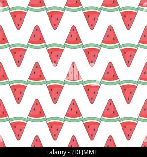 Watermelon illustration seamless pattern with bright color. Useful for wrapping paper and decorations. Vector background. Stock Vector