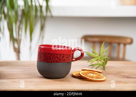 hand made ceramic coffee cup on the table Stock Photo