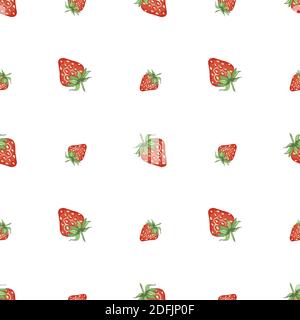 Berries fruit strawberry with leaves seamless pattern for textile prints, cards, design. Flat style, vector illustration Stock Vector