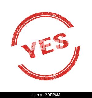 YES text written on red grungy vintage round stamp. Stock Photo