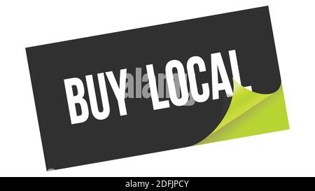 BUY  LOCAL text written on black green sticker stamp. Stock Photo