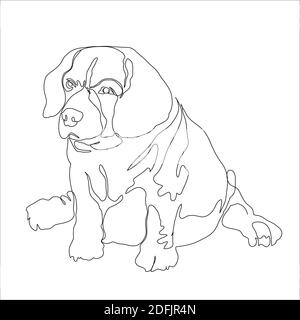 Continuous line drawing of fat beagle sitting in funny pose on white background, vector illustration. Stock Vector