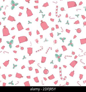 Vector seamless flat pattern with icons of Happy New Year and Christmas Day Stock Vector