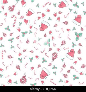 Vector seamless flat pattern with icons of Happy New Year and Christmas Day Stock Vector