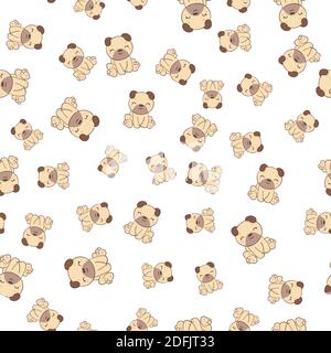 Vector illustration. Seamless vector pattern with pugs. Stock Vector