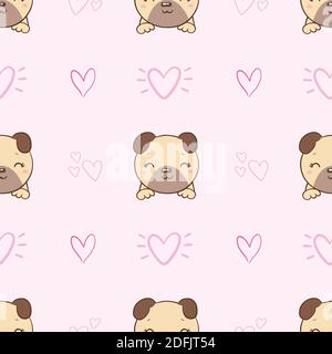 Vector illustration. Seamless vector pattern with pugs. Stock Vector