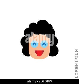 teasing emoji. Vector girl, woman icon of cartoon teasing emoji with tongue and winking eyes in style emoticon. color on white background Stock Vector