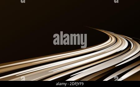 Abstract design element, track of lights made of straight lines, diagonal composition in the dark space Stock Vector