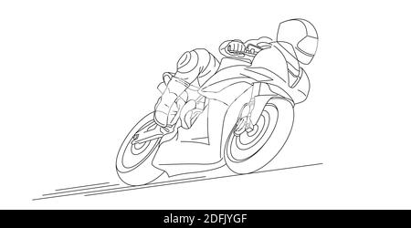 Line illustration of motorcycle rider in motion, high speed movement dynamic composition, isolated Stock Vector