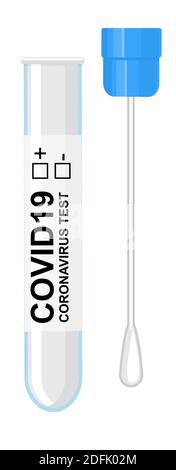COVID-19 test kit, rapid test, test tube and swab for COVID-19. Tests positive for the new rapidly spreading coronavirus Covid-19 Stock Vector