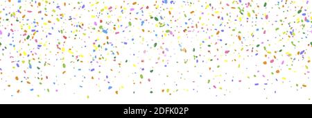 Bright colorful party polka. Explosion seamless background of bright confetti. Rainbow colors confetti dots chaotic scatter. Abstract random vector ar Stock Vector