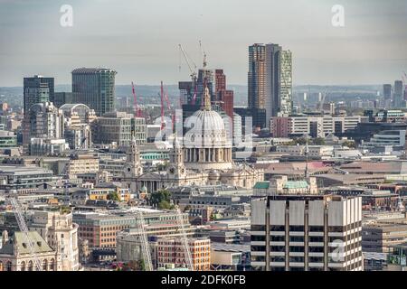 LONDON, UNITED KINGDOM - SEPTEMBER 28th 2020: Aerial view of London skyline with St Pauls catherdral included Stock Photo