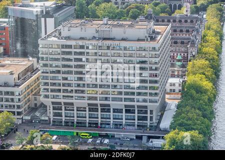 LONDON, UNITED KINGDOM - SEPTEMBER 28th 2020: Aerial view of St Thomas's hospital
