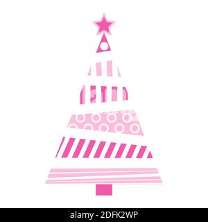 Abstract christmas tree illustration. Pink pastel fir tree for xmas made from circles and bars. Vector icon isolated on white background. Simple holid Stock Vector