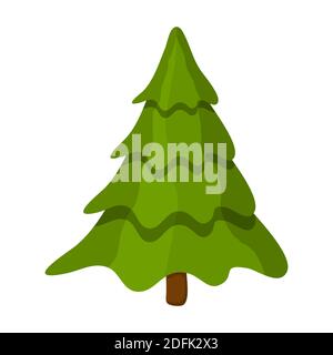 Pine tree cartoon illustration isolated on white.  Vector fir tree design for christmas. Empty christmas tree. Xmas symbol template. Traditional winte Stock Vector