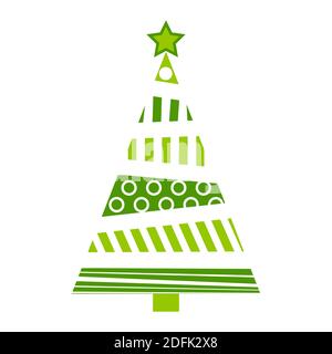 Christmas tree abstract illustration. Green fir tree for xmas made from bars and circles. Simple holiday symbol with geometrical shapes. Vector icon i Stock Vector