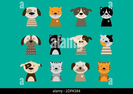 Hand drawn dog faces collection. Avatar icon set isolated on white ...
