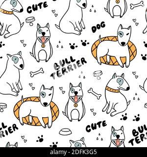 Bull terrier seamless pattern. Vector illustration with dog. Can be used for textile, wrapping, nursery. Stock Vector